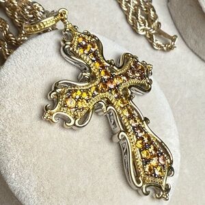 Dallas Prince Sterling Silver Gold Vermeil Swarovski Cross Enhancer Necklace 27”